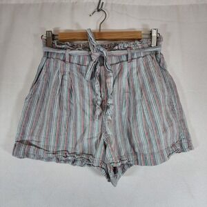 American Eagle Linen Striped Paper Bag High Waist Shorts Women's Size Medium